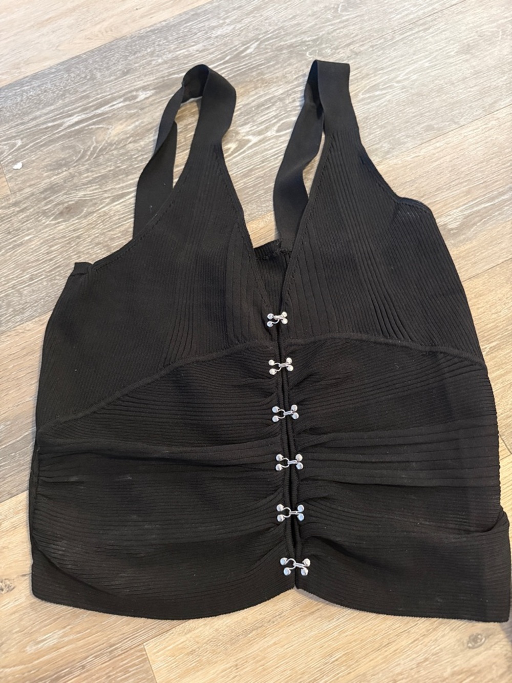 Zara Black Ribbed Hook-Front Crop Tank